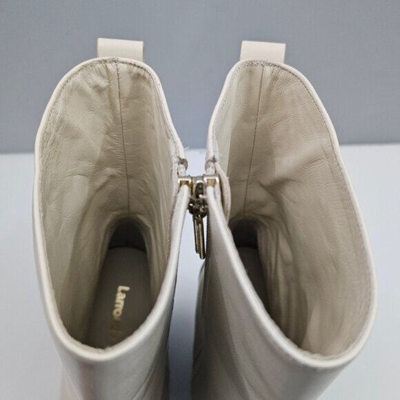 Larroude James Ankle Boot Womens 10 Cream Leather Tall Block Heel Pointed Toe - Picture 10 of 15